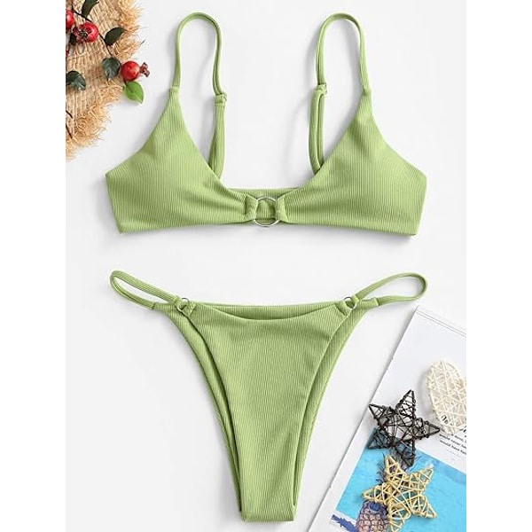 Naisten ribbineuloksella varustettu O-rengasstringibikinit uimapuku Cheeky Thong Swimwea