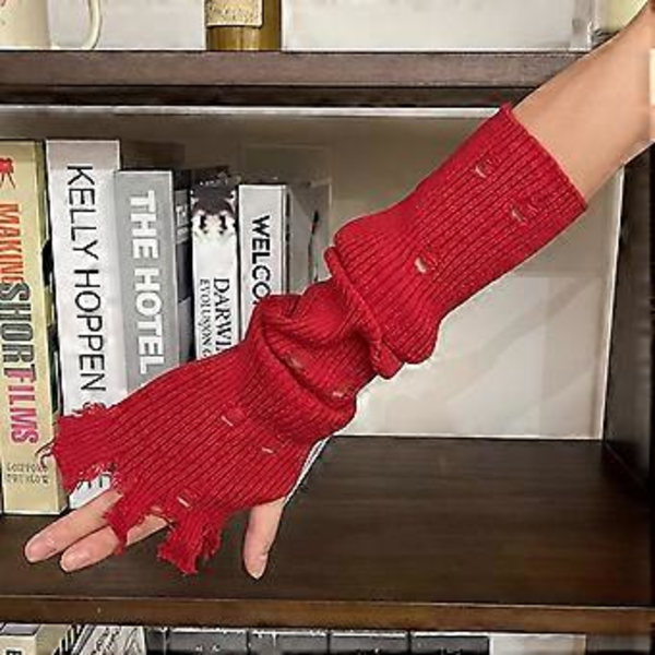 Y2K Distressed Fingerløse Handsker til Kvinder Mode Strikkede Armvarmere Dekorative Handsker til Teenagere Piger Casual Handsker Lilla Purple