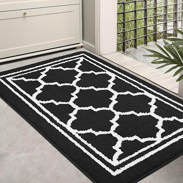 Halksäker Innedörrmatta 60 x 90 cm, Mjuk Innedörrmatta, Maskintvättbar Entrématta, Absorberande och Resistent, Ultra Hållbar Halksäker, Svart