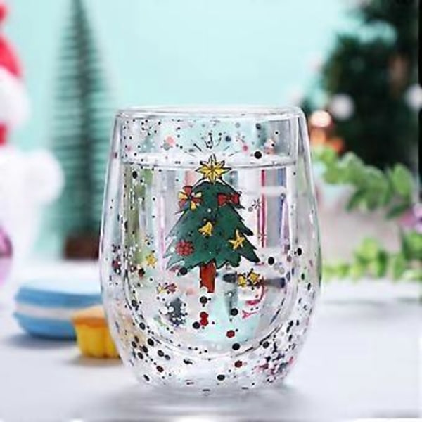 Isoleret dobbeltvægget kaffekrus i glas 300 ml julevandkop drikkeglas varmebestandigt glas til festbrug Snowman with hand