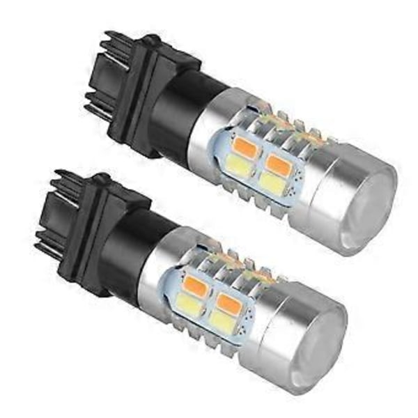 2X Högeffekts 3157 LED DRL Vit/Gul Switchback Blinkers Parkeringsljus 20-SMD-5730 Glödlampor Dubbel C