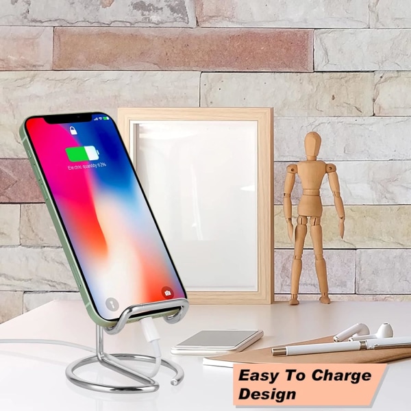 2 stk. Mobiltelefonholder til skrivebord, søde sølvfarvede metal skrivebordstilbehør