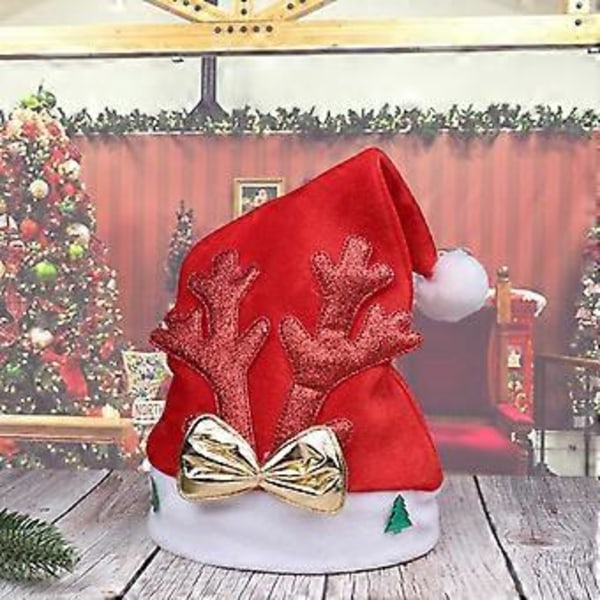Paljettförsedd Tomteluva med Horn Förtjockad Plysch för Bekväm Helg Liner Jul Nyår Symbolmössor med Vit Kant silverblad silver leaves