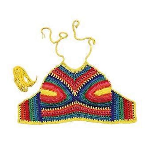 Naisten virkattu halterneck-uimapukutoppi säädettävillä nauhoilla, pehmustettu virkattu crop top säädettävällä selkänyörityksellä Keltainen M Yellow M