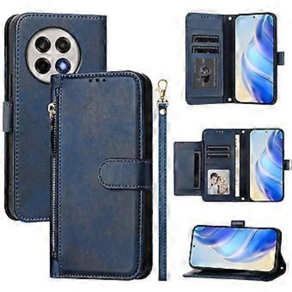 Til OnePlus Ace 5 Pro 5G/OnePlus 13R 5G Etui Lynlåslomme Flere Kortpladser Læder Telefon Cover Blue