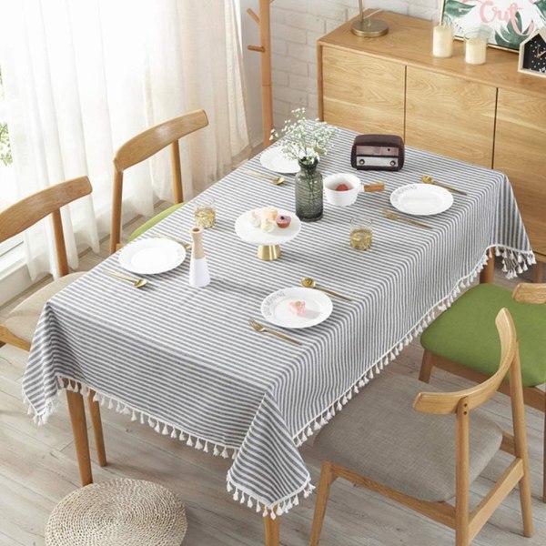 Stripe Tassel Tablecloth Cotton Linen Stain Resistant/(Rectangle