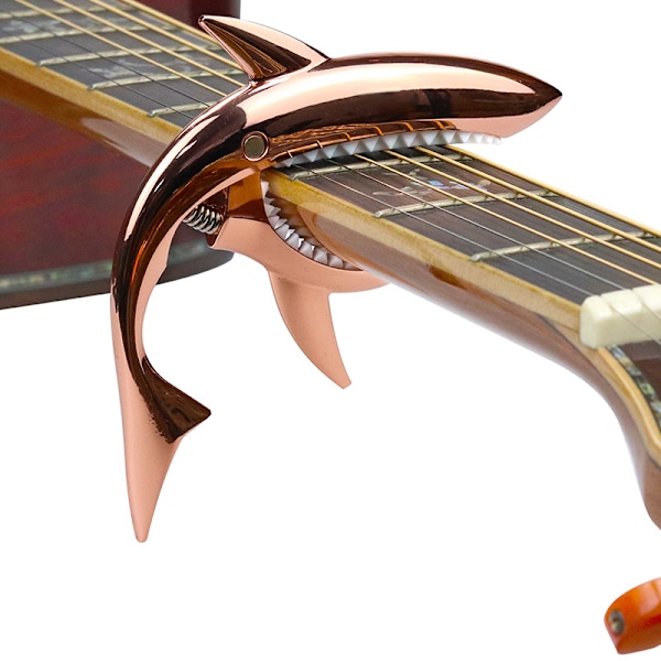 Shark-formad stämningsklämma för gitarr, stämningsklämma i zinklegering, lämplig för akustisk, elektrisk klassisk gitarr och bas ukulele stämningsklämma, roséguld färg