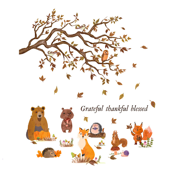 Woodland Animals Wall Decals Tree Wall Sticker Owl Fox Deer Wall