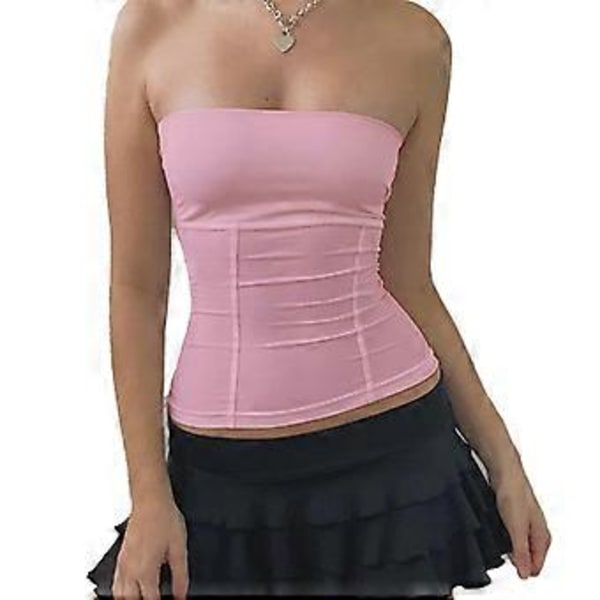Rosa L Tube Topp Stroppeløs Ermeløs Rett Utringning Casual Basic Ensfarget Sommer Tube Topp