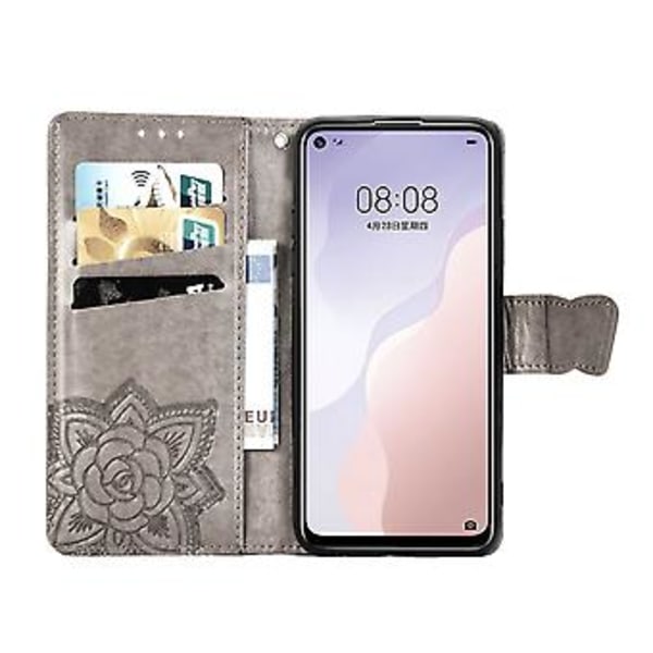 Fodral i läder med fjäril och blommotiv för Huawei Nova 7 SE