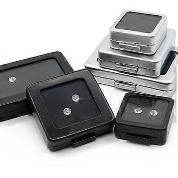 Fyrkantig Metall Ren Diamant Display Organizer Smyckesförvaring Present Ädelstenar Box Silver Svart Mjuk Svamp Kudde Lös Silver S Silver S
