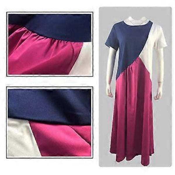 Kortærmet Maxikjole Dame Farveblok T-shirt Kjole Strand Lang Kjole Swing Kjole Afslappet Løs Lang Maxikjole Fuchsia M Fuchsia M