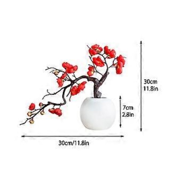 Plommonblom & Persikoblom Simulation Grenar, Magnolia Bonsai för Vardagsrum & Studierum Dekoration, Böjd Plommonpulver
