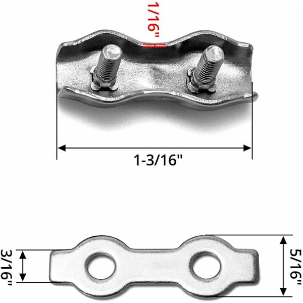 Rustfrit stål kabelbindere, Duplex clips, til ståltråd tøjliner, solsejl M2 15stk