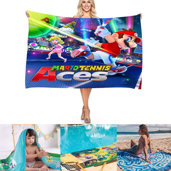 Strandhandduk Super Mario Beach Towel Brothers 3D-tryck Barn Poolhandduk Barn Badhandduk Supermjuk Superabsorberande Hållbar Strandbastu Ansiktshandduk Tonåring Vuxen Daglig användning Blå