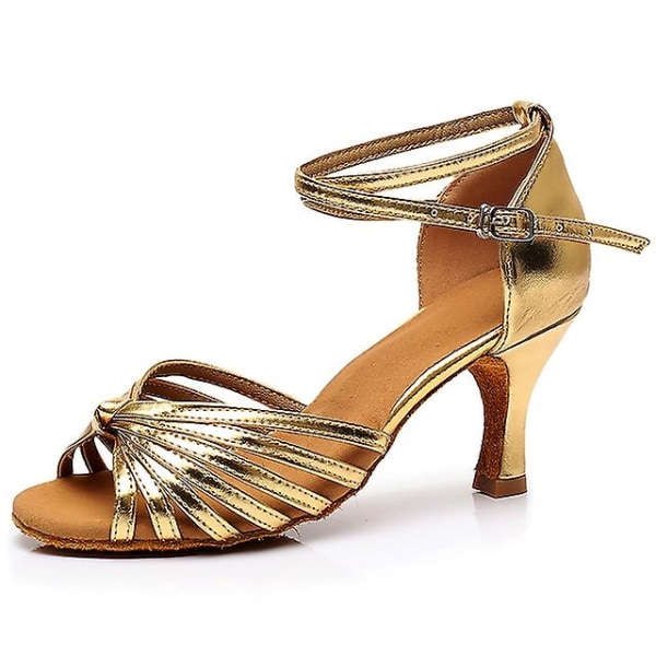 Dame Latin Sko Performance Øving Satin Basic Hæl Ensfarget Kubansk Hæl Sølv Lys Brun Leopard-happygo.US9 EU40 UK7 CN41.Lys Brun Light Brown 41