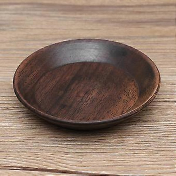 Solid mørk farve træ frugtbakke rund mad serveringsbakke te dessert kage fad tallerken (10,5 cm)