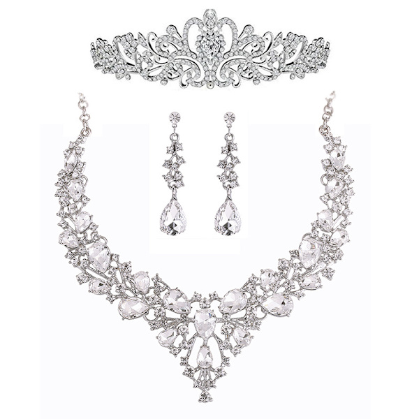 Crown 3-delt kvindeboldkjolesæt, brude-rhinestone-krystal N