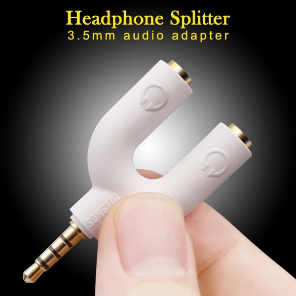 Stereo Headset Audio Splitter Kit, 3-Pin 3,5 mm U-formet stik til 2