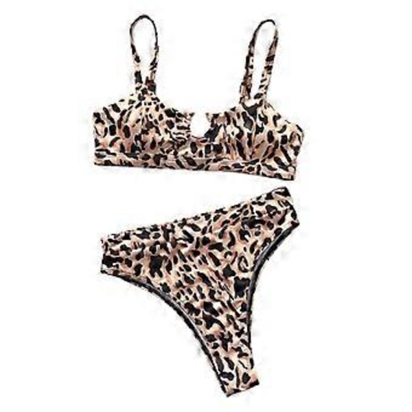 Bikini Set Axelbandslinne Högmidjade Brasilianska Badkläder Strand Resa Baddräkt Tankini (Leopard L) Leopard L
