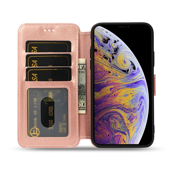 Plånboksfodral i roséguld, Premium läderfodral Folio Flip Cover wit