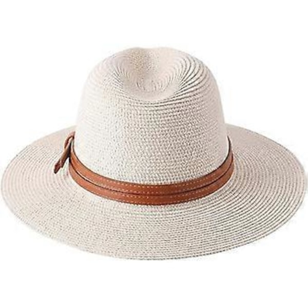 Ny Naturlig Panama Mjuk Formad Stråhatt Sommar Dam/Herr Bredbrättad Strand Solhatt UV-Skydd Fedora Hatt Beige