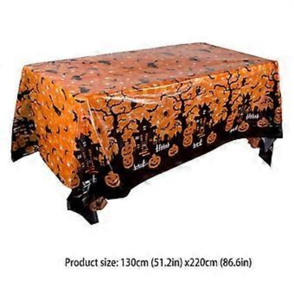 Halloween Duk Bordduk Gresskar Edderkoppnett Flaggermus Plast Borddeksel Klær 220X130CM