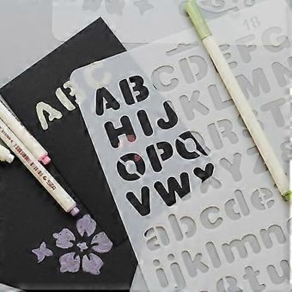 Set med 8 Schabloner Siffror och Bokstäver Alfabet Schablon Återanvändbar Flexibel Versal Gemener Tecken 1–3 cm för Scrapbooking Födelsedagskort