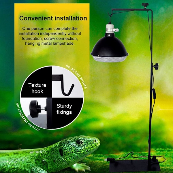 Reptil Lampe Stativ med Justerbar Base - Metal Gulvlampe Stativ