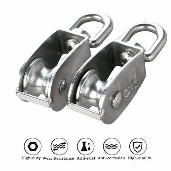 5 kappaletta M15 304 ruostumattomasta teräksestä valmistettua yksittäistä taljaa, 15 mm:n yksittäisveto