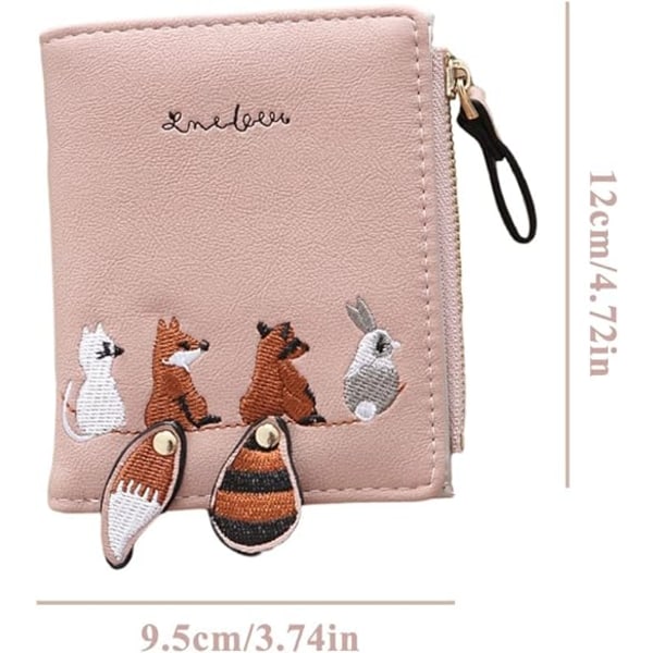 Søt dyrebroderi, liten lommebok for kvinner (rosa), kort for kvinner