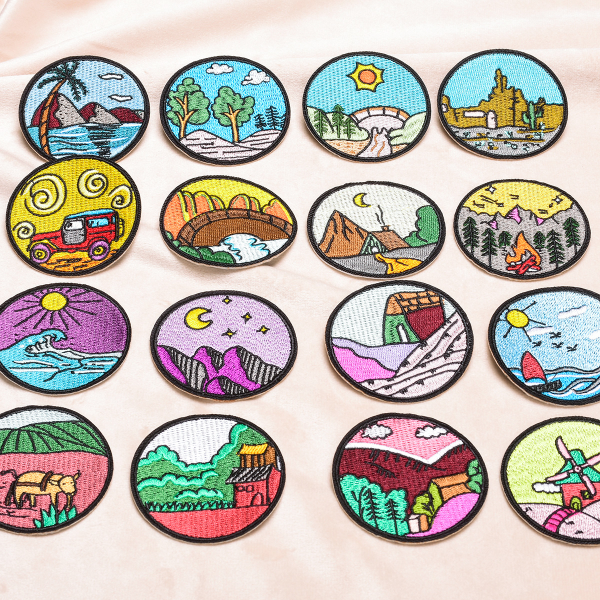 Set of 16 embroidered labels round badges outdoor animal patches