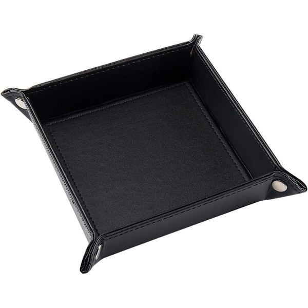 2 st lädernyckelorganisatör bricka, förvaringsbricka för mynt, nycklar, plånböcker och accessoarer, svart