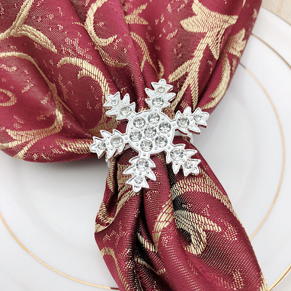 Blomsterserviettringer med spenne Rhinestone Blomster Metall Serviett R