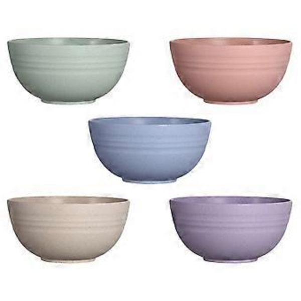 5 stk. risskåle af hvedestrå, suppeskåle, instant nudelskåle (assorterede farver)