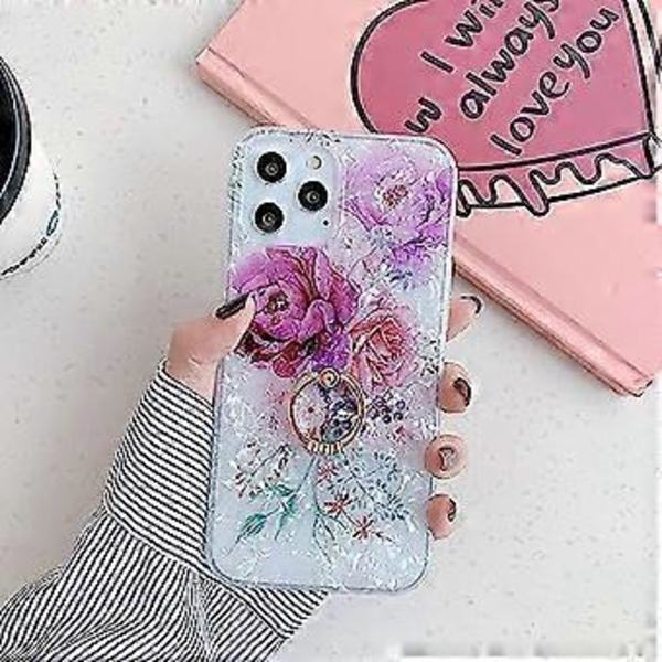 Kompatibel med iPhone 12 Pro Skal (6,1 tum), med Söta Blommande Blommor Inbyggd 360 Roterbar Ring Ställ Hållare Mjukt Slim Stötsäkert TPU IMD Pho