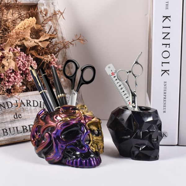3D kranie penneholder form, 2-delt Halloween stearinlys form