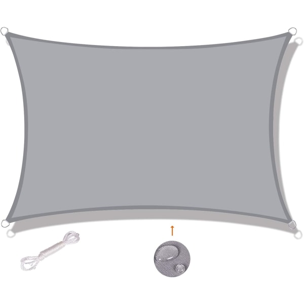 Rectangular shade sail, 2x2m, waterproof and UV resistant, gray