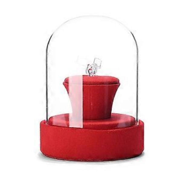 Smykkestativ med glassdeksel, multifunksjonelt oppbevaringsstativ for dametilbehør, ringer/halskjeder/armbånd/øredobber, rød Red A