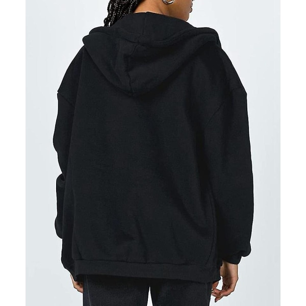 Kvinnors dragkedja upp huvtröjor sweatshirts kläder tonårsflicka höst casual jackor med.M.svart