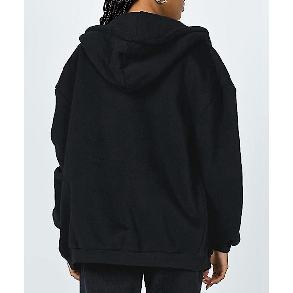 Kvinnors dragkedjor upp huvtröjor sweatshirts kläder tonårsflicka höst casual jackor med.S.svart