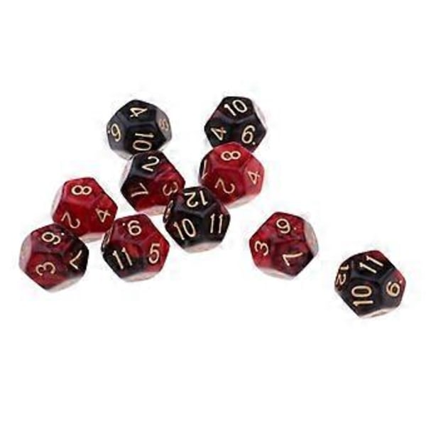 Pöytäpeli 10kpl / setti Nopat D12 D&D Gem 18mm (Punainen+Musta) Red+Black