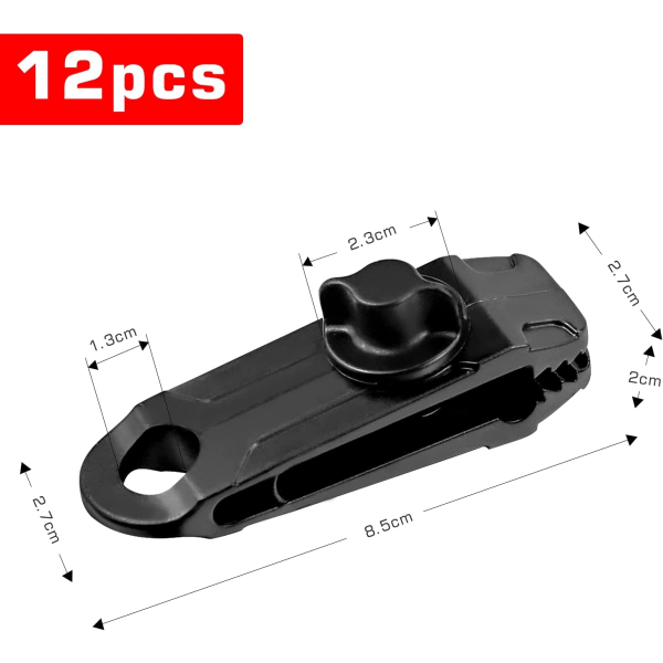 12 stk. Sikre presenningklips, multifunksjonelle plasttelt klips for camping baldakinaktiviteter - svart