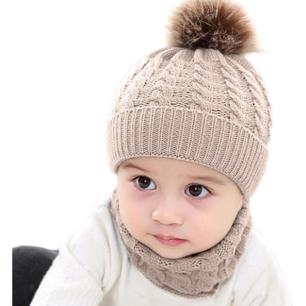 2PCS Toddler Baby Knit Hat Scarf,Thermal Soft Loop Scarf Unisex K