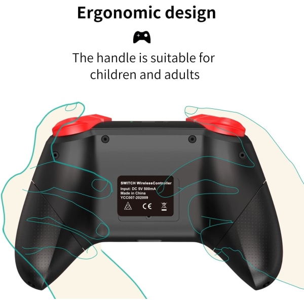 Switch Controller, Switch Pro Controller - Sort Rød til Switch/Li