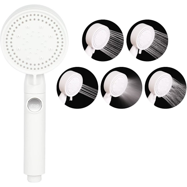 1 PC（white） Water Saving High Pressure Shower Head, 5 Modes Adjus