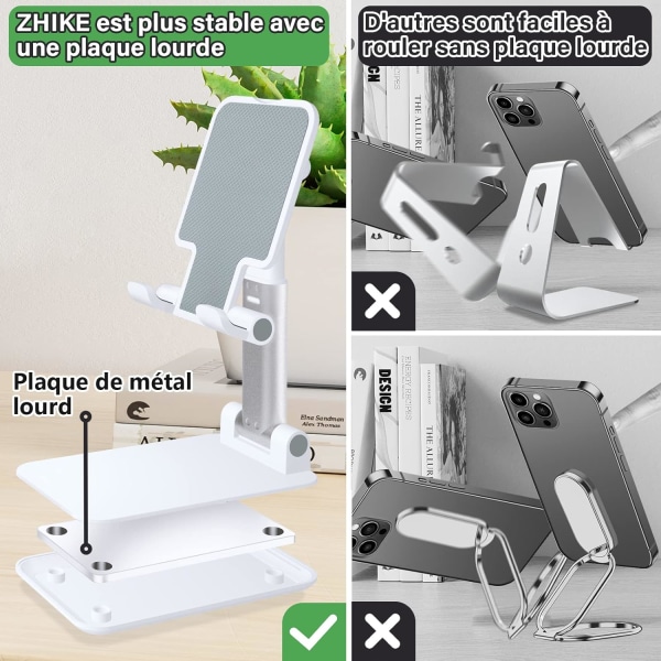 White - Cell Phone Stand, Foldable Tablet Stand Mobile Phone Sta