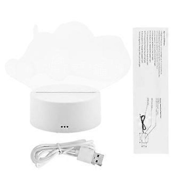 USB 4.5V 3W Sju-färgs Lampfot Touch-brytare 3D Akrylpanel Nattlampa Vit