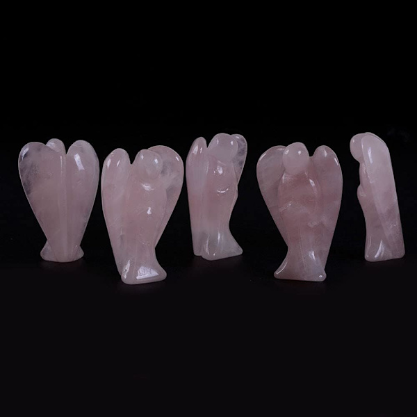 Kaiverrettu Rose Quartz Obsidian -kivi enkelin taskuun, 1,5 tuumaa
