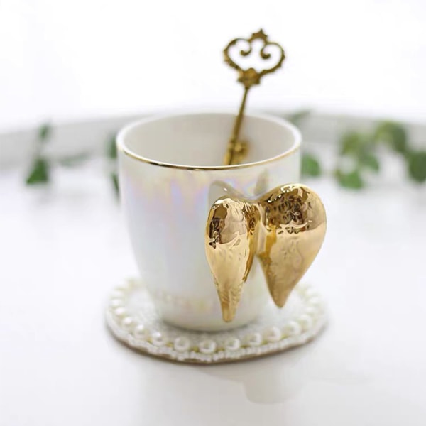 Keramisk mugg guldpläterad handtag ängelvingar kaffemjölkporslin